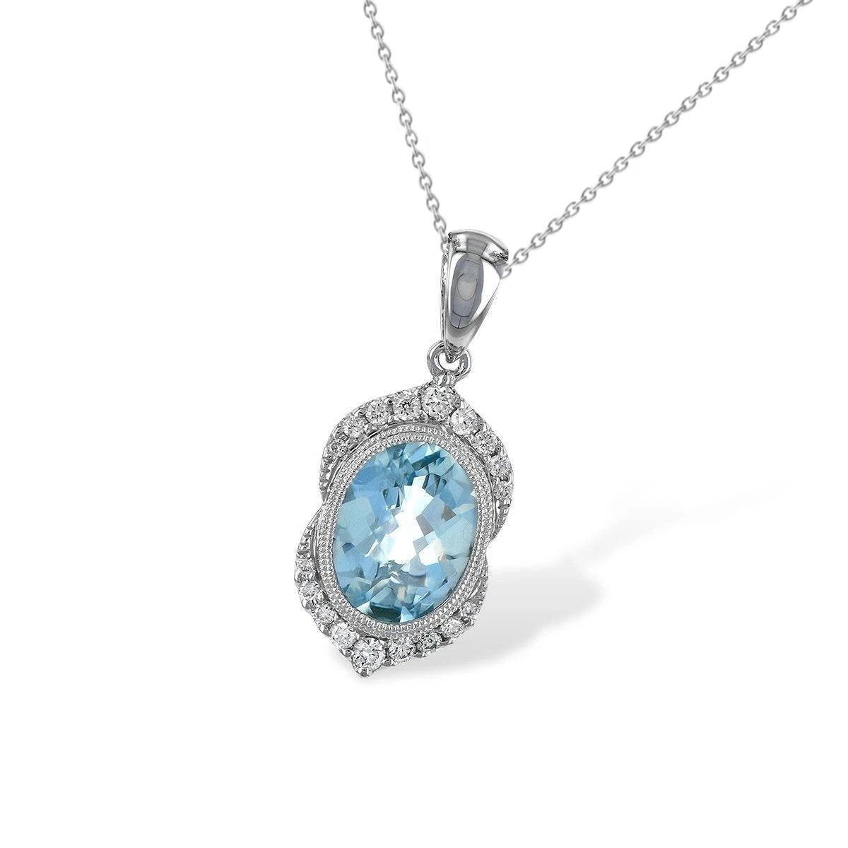 Collana con ciondolo ovale con acquamarina e diamanti rotondi 8,30 ct. WG 14K - harrychadent.it