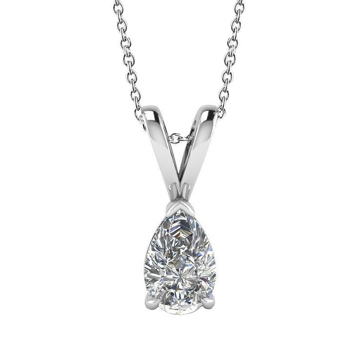 Collana Solitario Pendente Pera 1 Carati Oro Bianco 14K - harrychadent.it