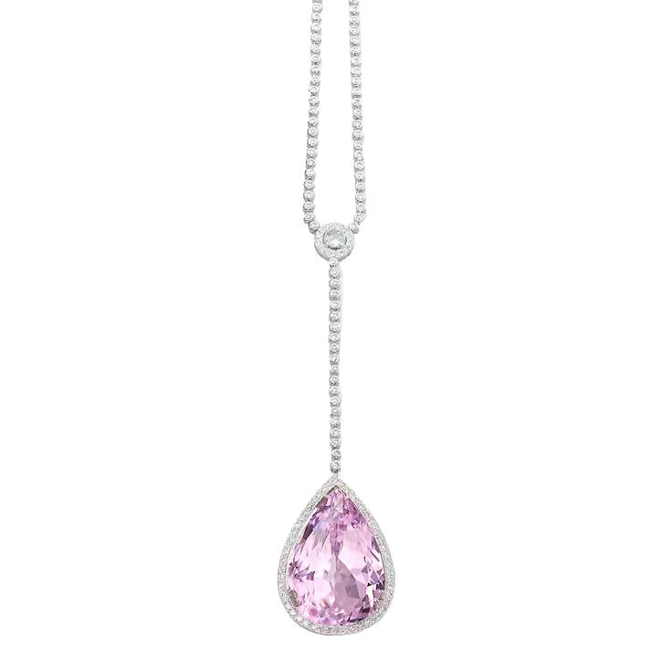 Collana con diamanti. gioielli in oro con ciondolo Kunzite rosa da 16 ct - harrychadent.it