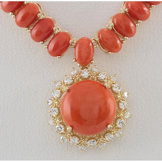 Collana con pendente in corallo rosso con diamanti 41 carati in oro giallo 14K - harrychadent.it