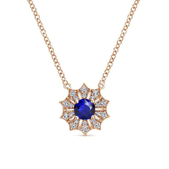 Collana con pendente in oro rosa con zaffiro rotondo stile stella 1 carato - harrychadent.it