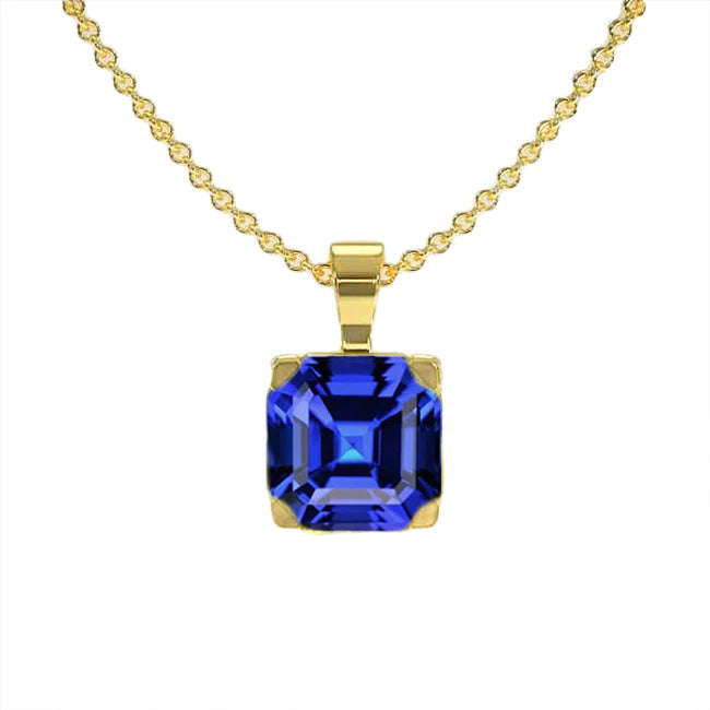 Collana con pendente solitario in zaffiro blu Asscher 3 carati - harrychadent.it