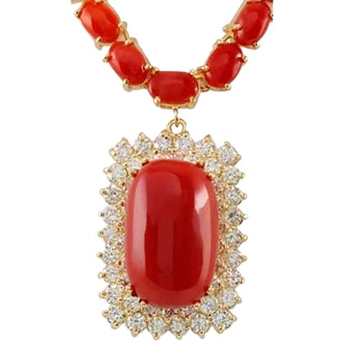 Collana da donna in oro giallo 14K con corallo rosso da 50.75 ct e diamanti - harrychadent.it