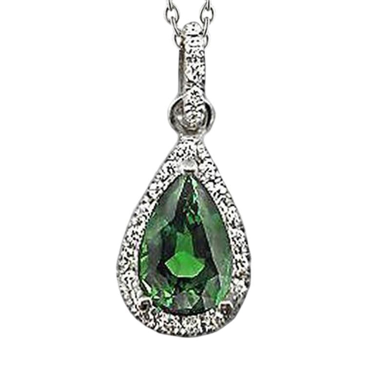 Collana di pera con ciondolo in pietra preziosa verde smeraldo e diamante verde 2.51 ct. WG 14K - harrychadent.it