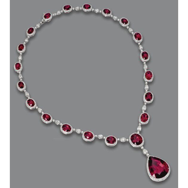 Collana in oro bianco 14k rubino rosso con diamanti 49.50 carati - harrychadent.it