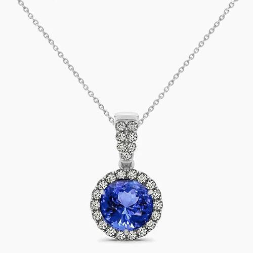 Collana in oro bianco con ciondolo in tanzanite e diamanti a taglio rotondo da 4 ct - harrychadent.it