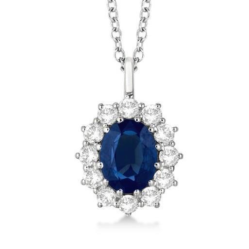 Collana ovale con ciondolo in zaffiro blu con diamanti. oro bianco da 2.70 ct - harrychadent.it