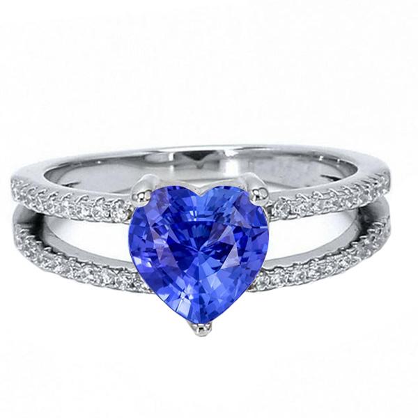 Cuore Gemma Zaffiro Azzurro Anello Doppio Gambo Diamanti 4 Carati - harrychadent.it