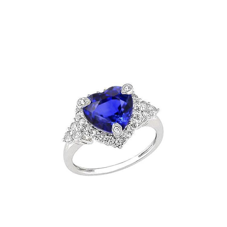 Cuore Zaffiro Sri Lanka Diamanti Rotondi 8,26 Ct. Anello Oro Bianco 14K - harrychadent.it