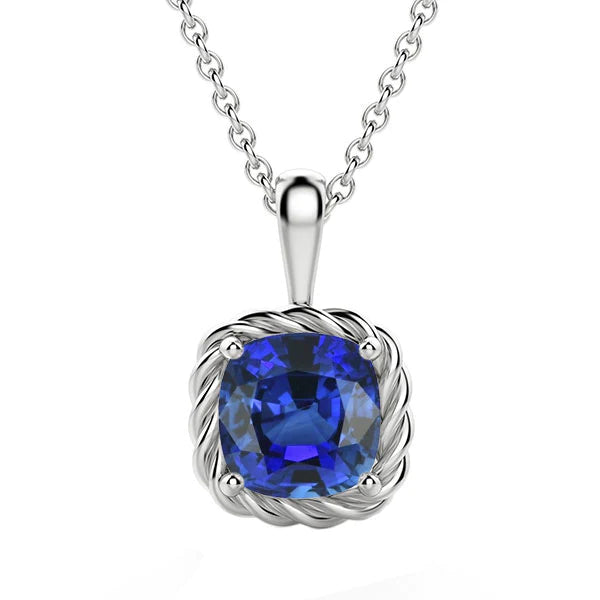 Cuscino ciondolo solitario 3 carati stile intrecciato con zaffiro dello Sri Lanka - harrychadent.it
