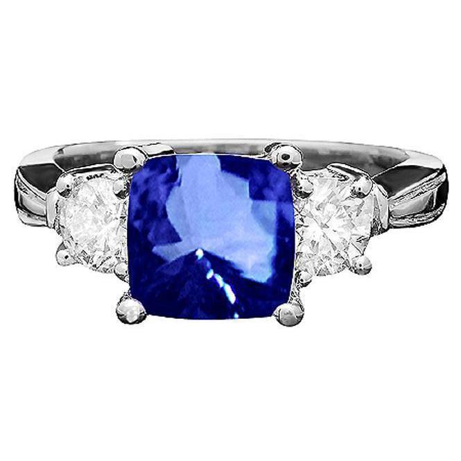 Cuscino con zaffiro di Ceylon e diamanti rotondi Anello con 3 pietre da 4,51 carati - harrychadent.it