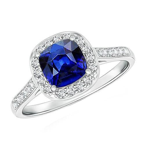 Cuscino per anello di fidanzamento con diamante Halo da donna. zaffiro blu 3 carati - harrychadent.it