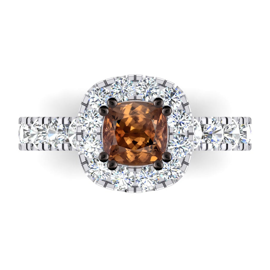 Diamante Cuscino Marrone Anello Halo da Donna