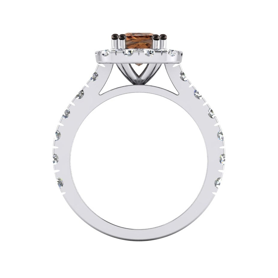 Diamante Cuscino Marrone Anello Halo da Donna