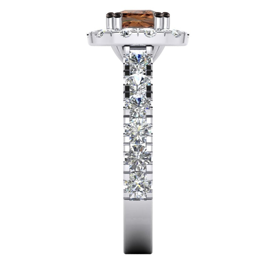 Diamante Cuscino Marrone Anello Halo da Donna