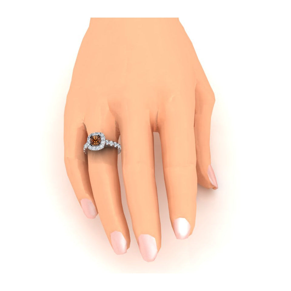 Diamante Cuscino Marrone Anello Halo da Donna