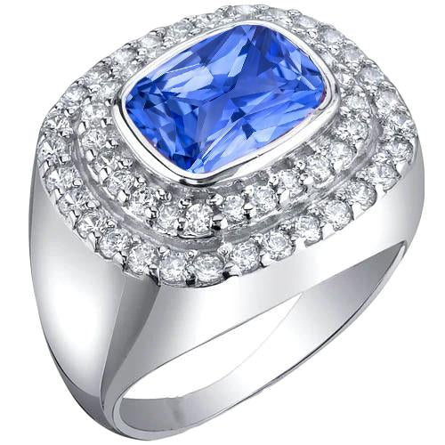 Double Halo Anello da uomo con castone incastonato con zaffiro blu naturale da 4,50 ct