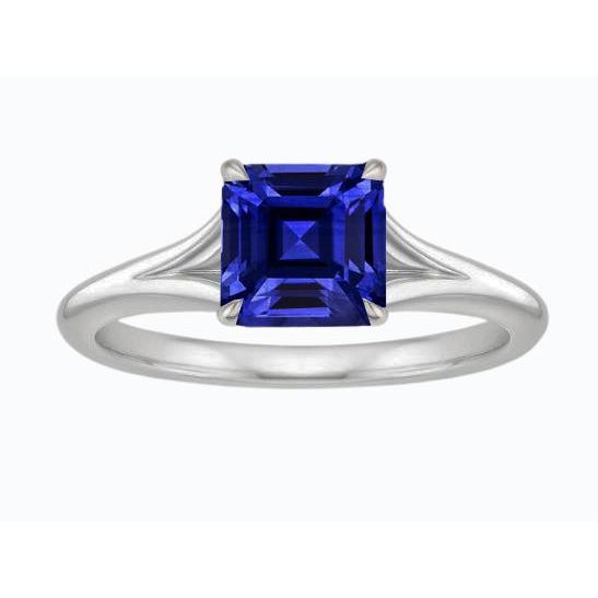 Eagle Claws Solitaire Asscher Anello con taglio a gambo diviso Zaffiro blu 1,50 carati