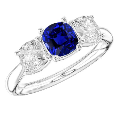 Fede nuziale con tre pietre da donna. cuscino. zaffiro e diamanti. 2.50 carati - harrychadent.it