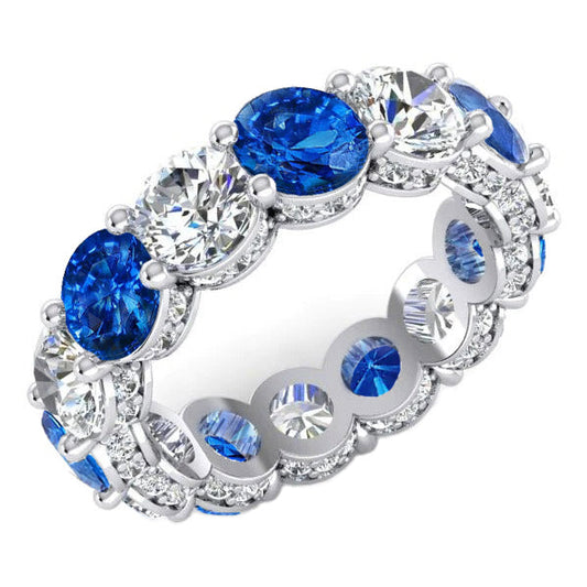 Fede nuziale eterna con zaffiro blu e diamante bianco alternati