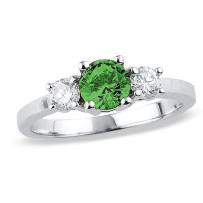 Fede nuziale in oro bianco 14 carati con tre pietre di diamante con zaffiro verde 2 ct - harrychadent.it