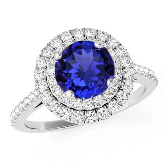 Fede nuziale in oro bianco 14 kt con tanzanite e diamanti a taglio rotondo da 19 ct - harrychadent.it