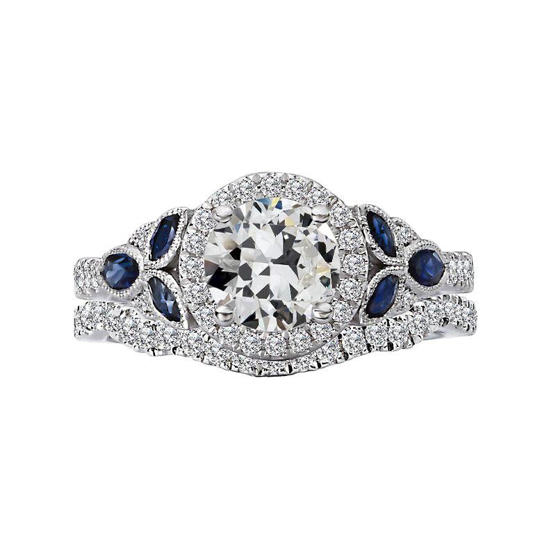 Fedi nuziali Halo con diamanti a taglio antico e zaffiri marquise 6 carati - harrychadent.it