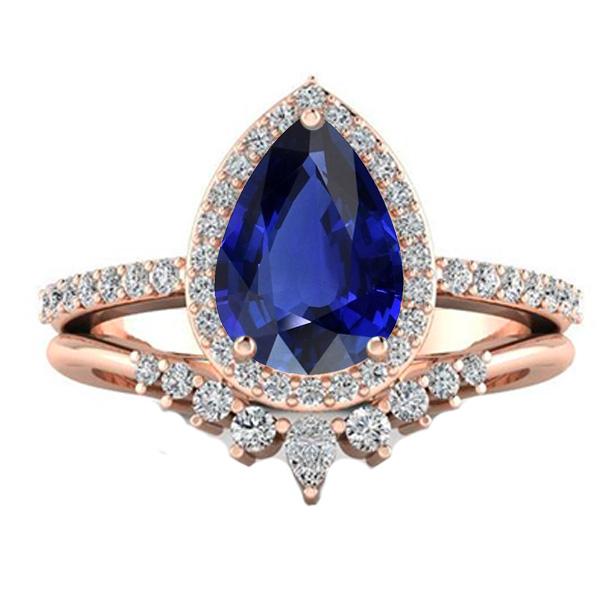 Fedi nuziali a forma di pera con zaffiro blu intenso e diamanti 4.50 carati - harrychadent.it