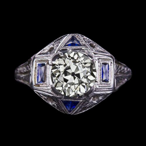 Gioielli Art Déco Nuovo stile vintage Anello con zaffiro e diamante a taglio antico