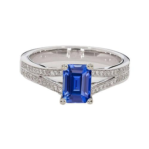 Gioielli con diamanti Anello con zaffiro blu taglio smeraldo con gambo diviso 3 carati - harrychadent.it