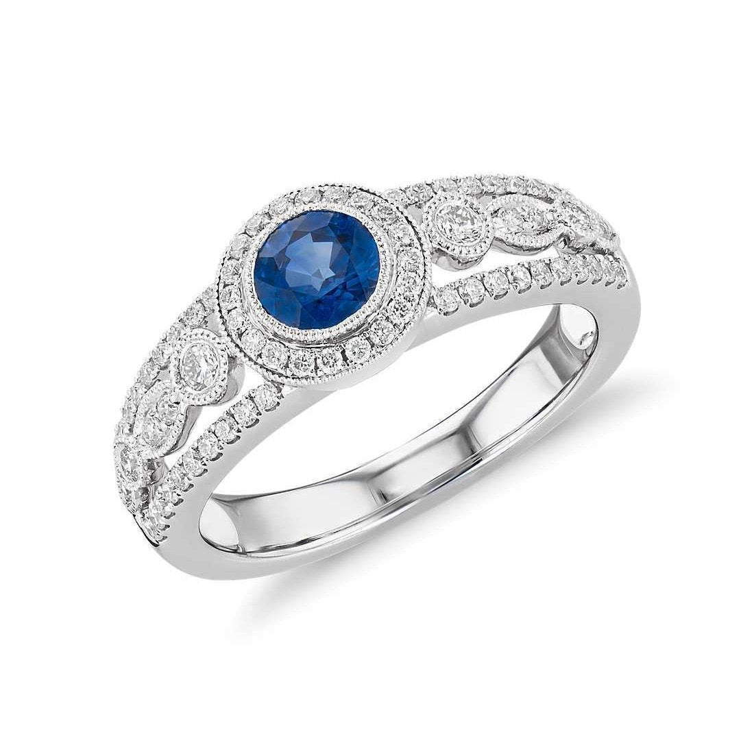 Gioielli con zaffiro di Ceylon Anello Halo con diamanti in oro 14 carati 1,75 ct - harrychadent.it