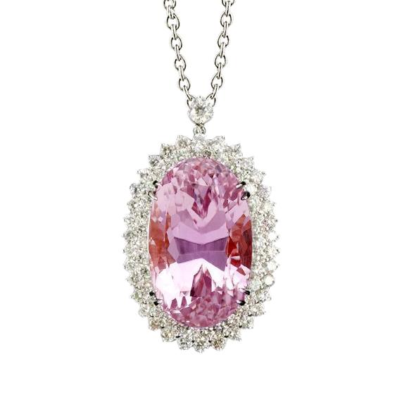 Gioielli in oro bianco 14 carati con gemme rosa ciondolo donna con kunzite 36.50 ct - harrychadent.it