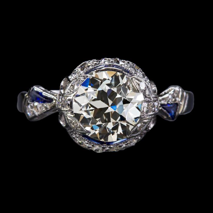 Gioielli per fedi nuziali Art Déco Nuovi trilioni di zaffiri blu taglio vecchio Diamante rotondo