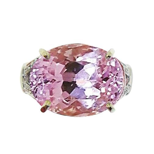 Grande anello solitario con Kunzite rosa da 37 ct. Oro giallo 14K - harrychadent.it