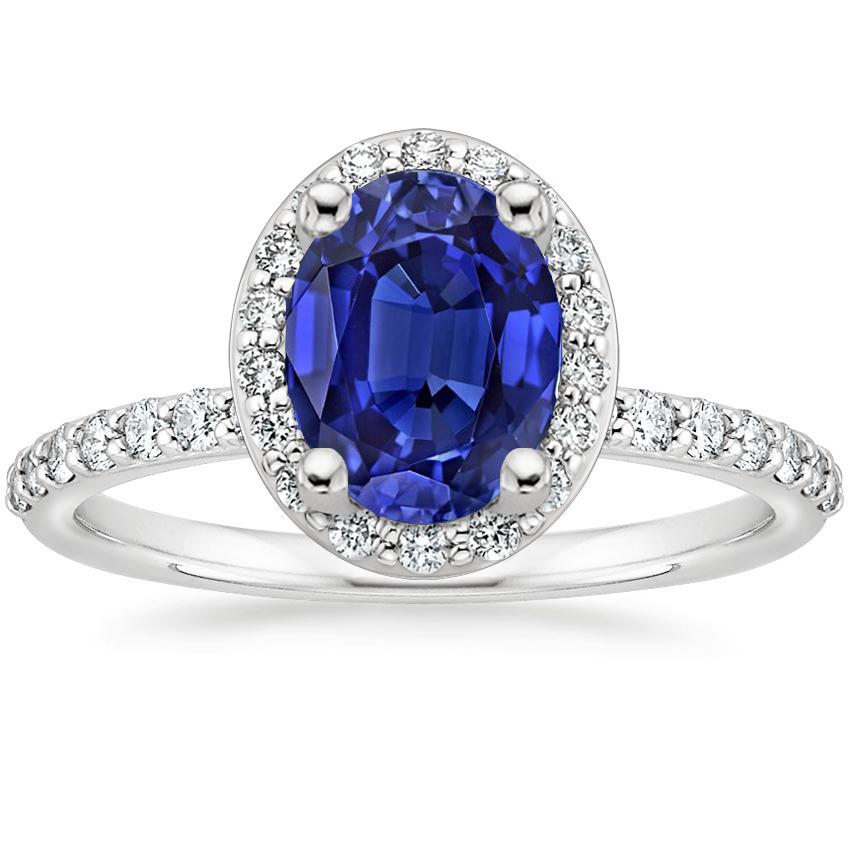 Halo Anello con zaffiro di Ceylon taglio ovale e diamanti rotondi 3.25 carati - harrychadent.it
