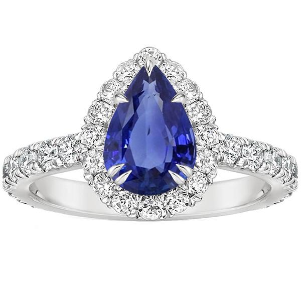 Halo Diamond Anello di pietre preziose Pera Ceylon Zaffiro Artiglio Prong Set 6 Carati - harrychadent.it