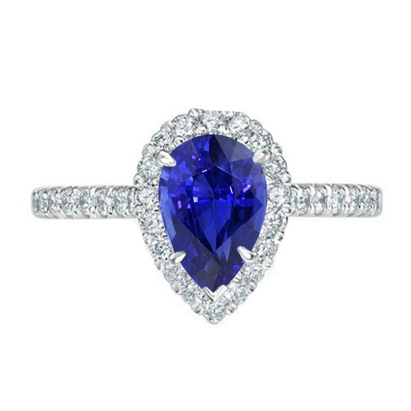 Halo Diamond Jewelry Anello pera con zaffiro blu 4 carati oro bianco 14K - harrychadent.it