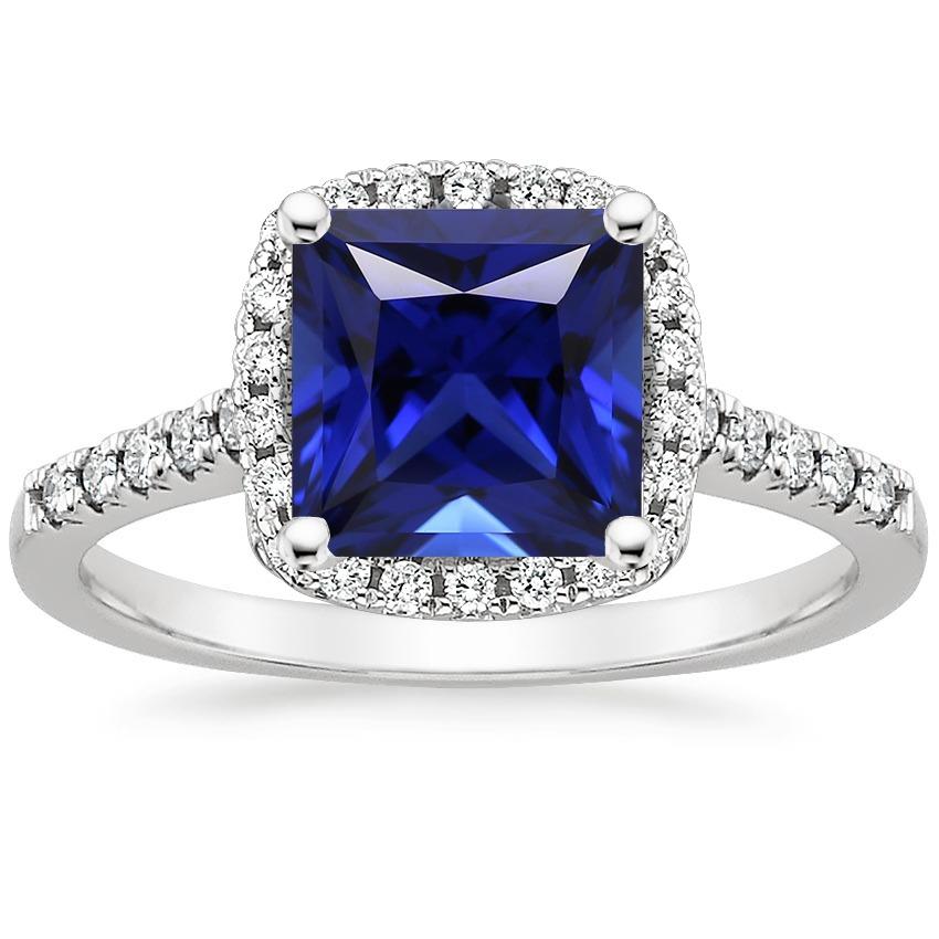 Halo Diamond Ring Princess Blue Zaffiro con accenti Oro 6 carati 14K - harrychadent.it