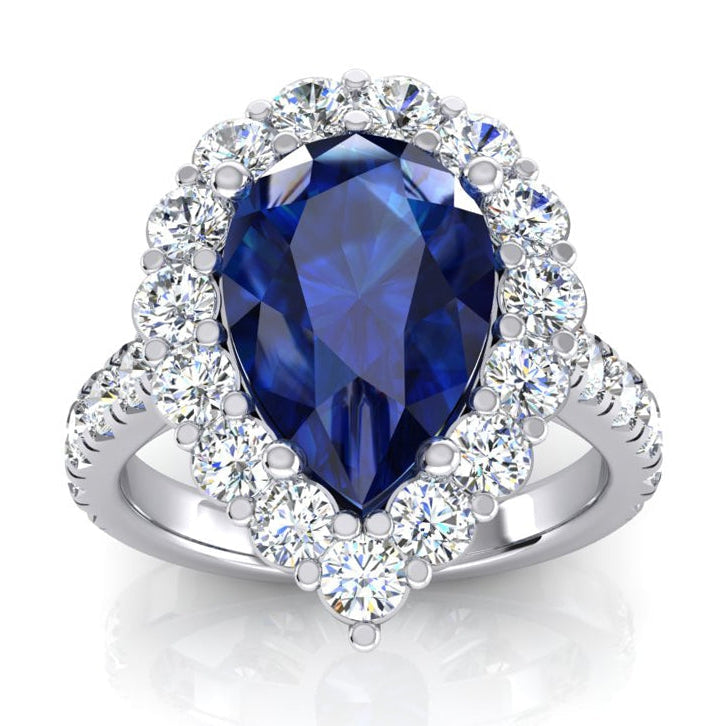 Halo Gemstone Anello Pera Blu Zaffiro Oro Gioielli Da Donna 8 Carati - harrychadent.it