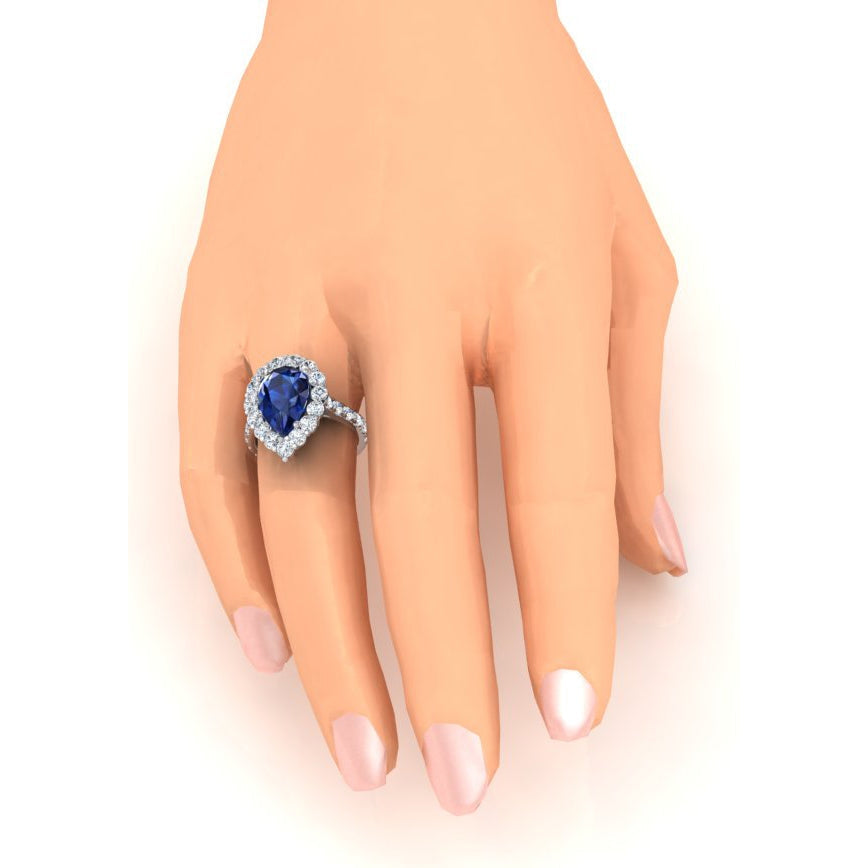 Halo Gemstone Anello Pera Blu Zaffiro Oro Gioielli Da Donna 8 Carati - harrychadent.it
