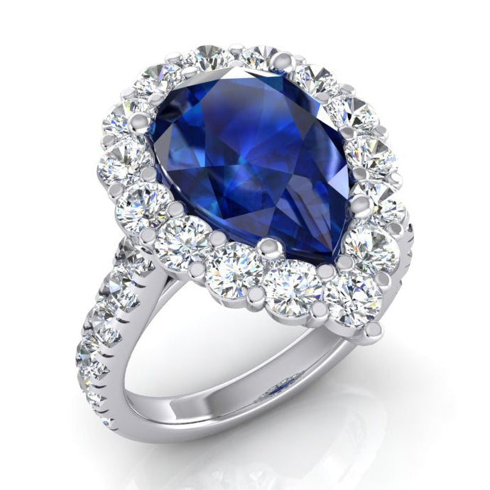 Halo Gemstone Anello Pera Blu Zaffiro Oro Gioielli Da Donna 8 Carati