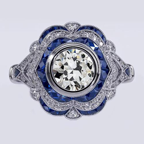 Halo Gemstone vecchio minatore Bezel Set Anello con zaffiro e diamante 3,50 carati - harrychadent.it