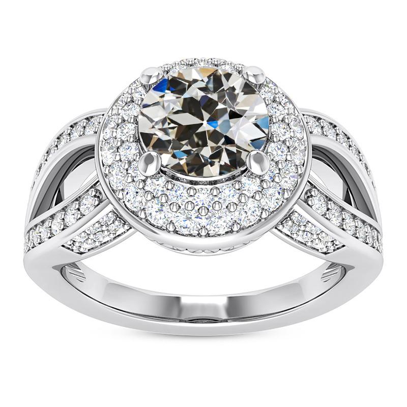 Halo Il giro vecchio taglio Diamante Ring Gambo diviso 8 carati oro 14K - harrychadent.it