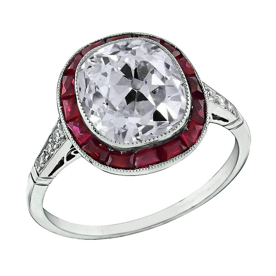 Halo Ring Old Cut Cushion Set di castoni con diamanti e rubini 7.75 carati - harrychadent.it