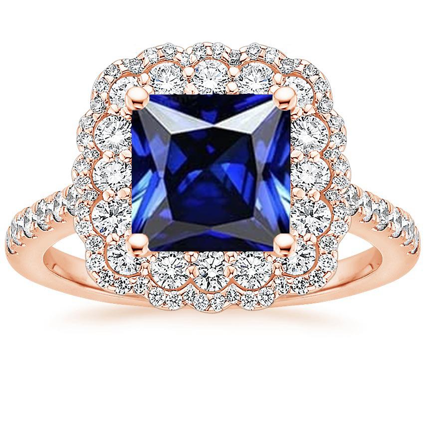Halo Round Diamond Ring Flower Style Princess Blue Sapphire 7 carati - harrychadent.it