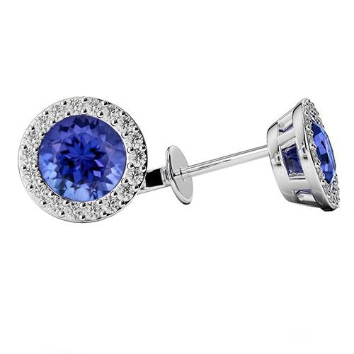 Halo Round Tanzanite Con Diamante 3.86 Carati Orecchini A Bottone - harrychadent.it