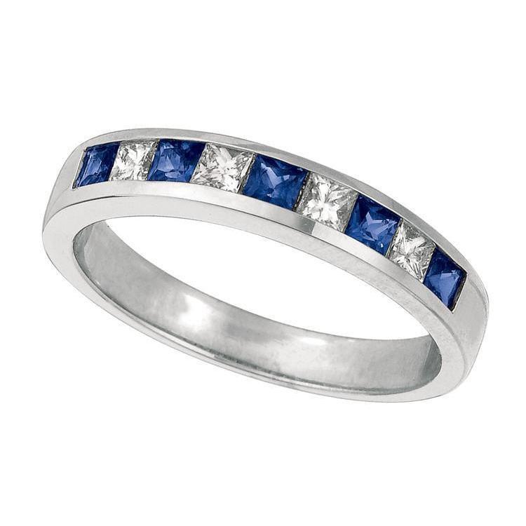 Impostazione del canale 0.90 Ct. Anello con zaffiro e diamanti taglio principessa WG 14K - harrychadent.it