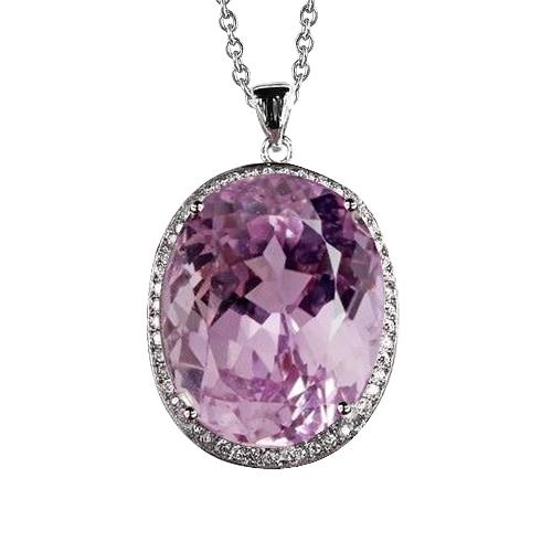 Kunzite rosa a taglio ovale da 24.50 ct con pendente in oro bianco 14 carati con diamanti - harrychadent.it