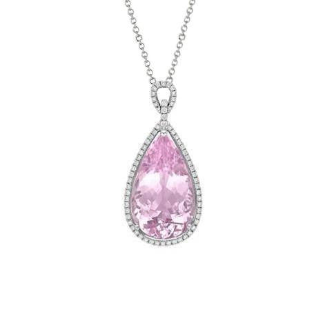 Kunzite rosa taglio pera da 12,50 ct con pendente in oro bianco 14K - harrychadent.it