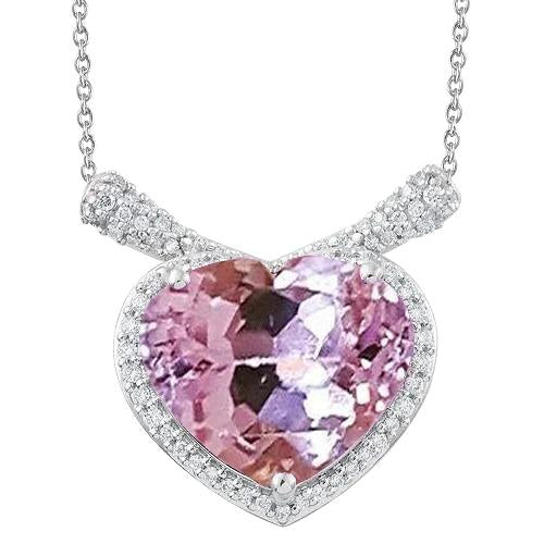 Kunzite taglio cuore con ciondolo collana in oro bianco 14 carati 32 ct - harrychadent.it
